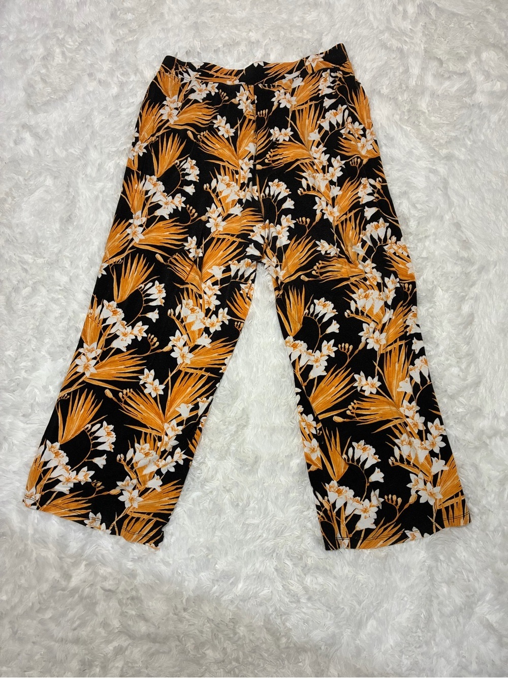 Jessica London Tropical Wide Leg Palazzo Pants / Black Yellow Floral / Boho Chic - Picture 5 of 9